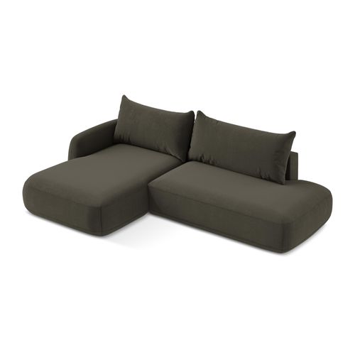 Canapé D’angle 3 Places Gauche Convertible Hale En Tissu Texturé Taupe