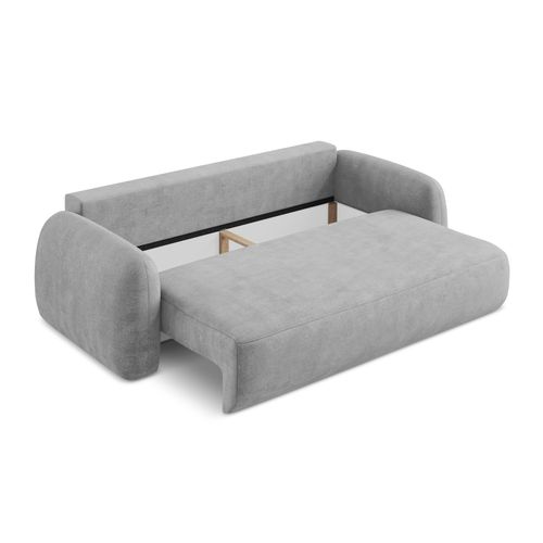 Canapé 3 Places Convertible Hale En Tissu Chenille Gris Clair