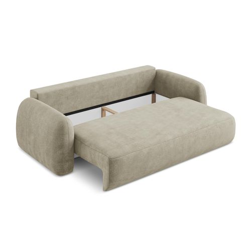 Canapé 3 Places Convertible Hale En Tissu Chenille Beige
