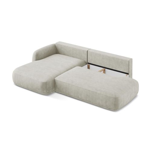 Canapé D’angle 3 Places Gauche Convertible Hale En Tissu Chenille Perle
