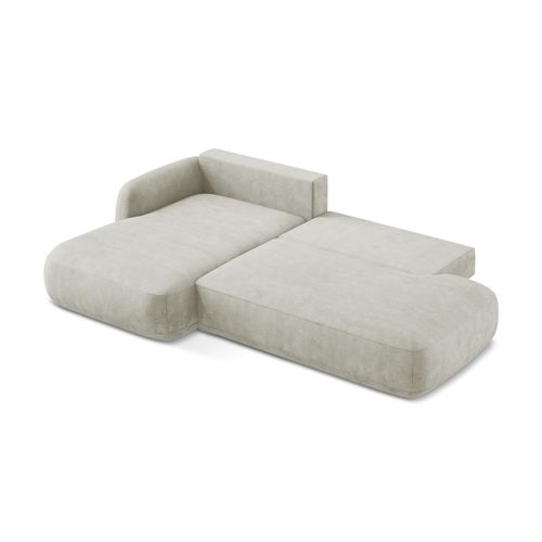 Canapé D’angle 3 Places Gauche Convertible Hale En Tissu Chenille Perle