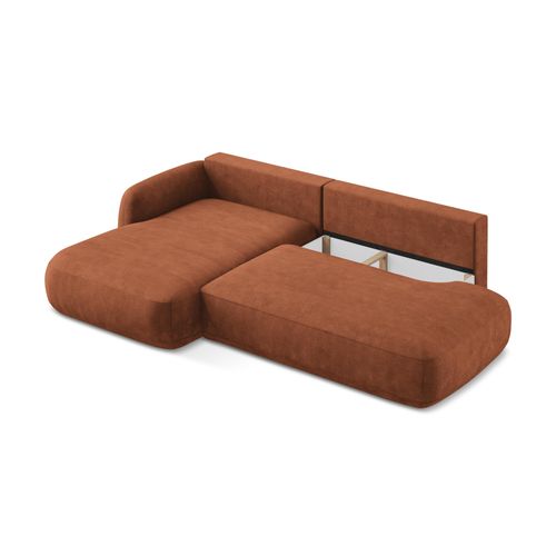 Canapé D’angle 3 Places Gauche Convertible Hale En Tissu Chenille Terre Cuite