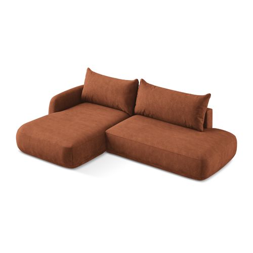 Canapé D’angle 3 Places Gauche Convertible Hale En Tissu Chenille Terre Cuite