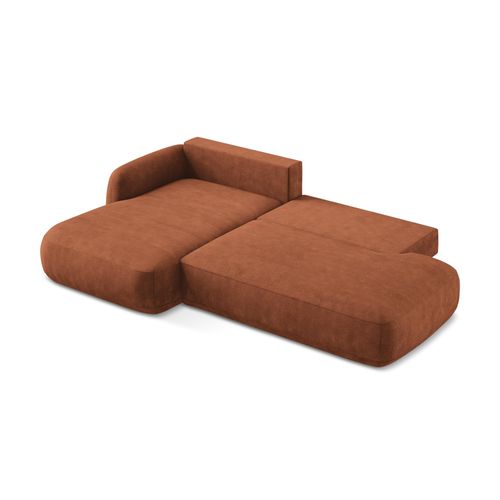 Canapé D’angle 3 Places Gauche Convertible Hale En Tissu Chenille Terre Cuite