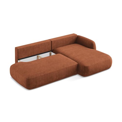 Canapé D'angle Droit Convertible Hale En Tissu Chenille Terre Cuite