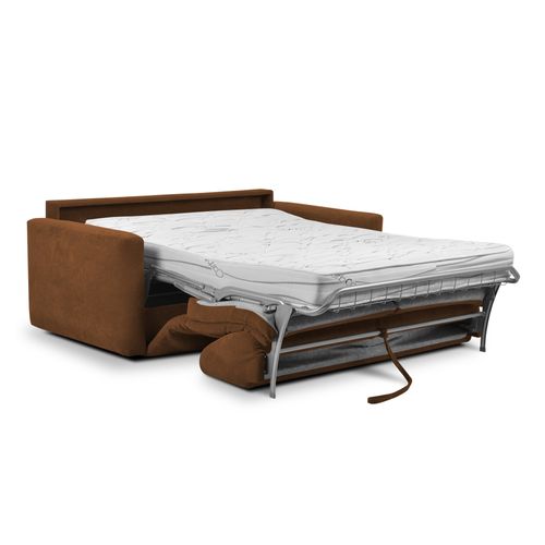 Canapé 3 Places Convertible Holo En Tissu Bouclette Terre Cuite