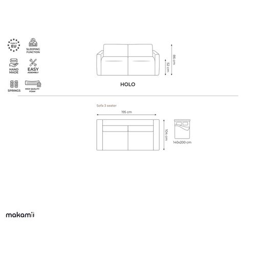 Canapé 3 Places Convertible Holo En Tissu Bouclette Terre Cuite
