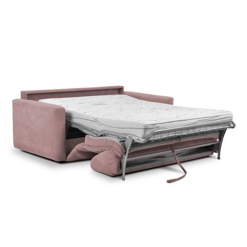 Canapé 3 Places Convertible Holo En Tissu Bouclette Rose Sourd