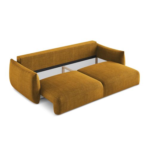 Canapé 3 Places Convertible Leila En Tissu Texturé Moutarde