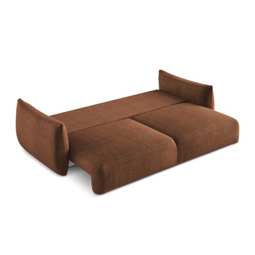 Canapé 3 Places Convertible Leila En Tissu Texturé Terre Cuite