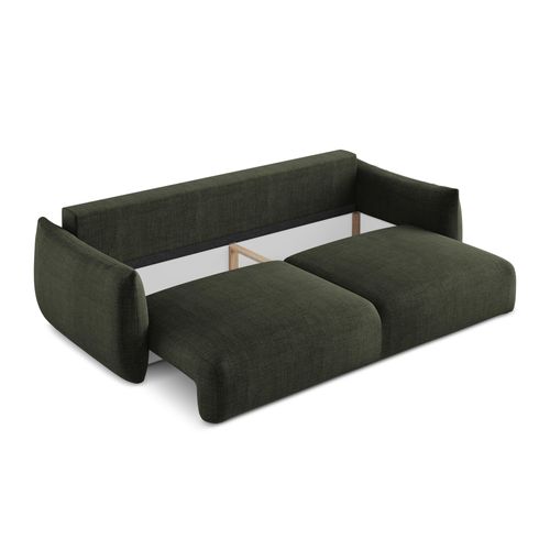 Canapé 3 Places Convertible Leila En Tissu Texturé Olive