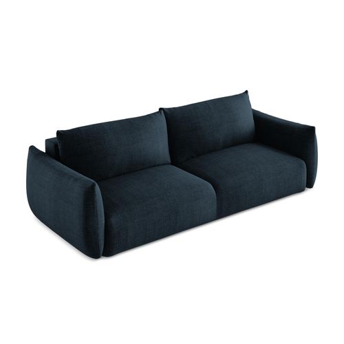 Canapé 3 Places Convertible Leila En Tissu Texturé Bleu Royal