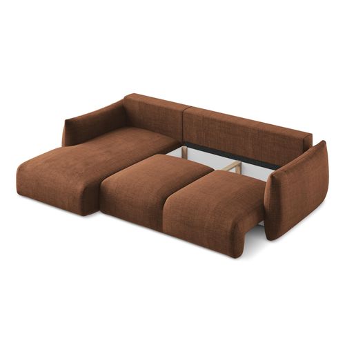 Canapé D’angle 3 Places Gauche Convertible Leila En Tissu Texturé Terre Cuite