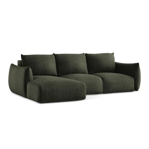 Canapé D’angle 3 Places Gauche Convertible Leila En Tissu Texturé Olive