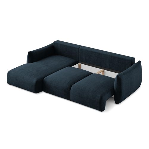 Canapé D’angle 3 Places Gauche Convertible Leila En Tissu Texturé Bleu Royal