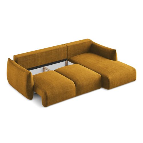Canapé D'angle Droit Convertible Leila En Tissu Texturé Moutarde