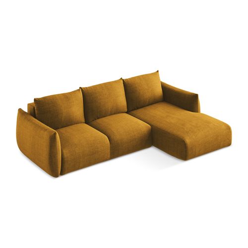 Canapé D'angle Droit Convertible Leila En Tissu Texturé Moutarde