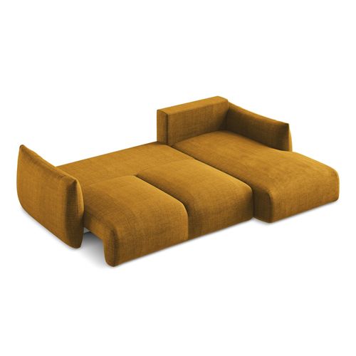 Canapé D'angle Droit Convertible Leila En Tissu Texturé Moutarde