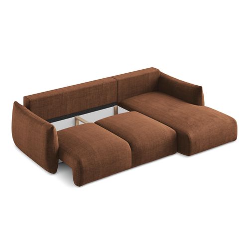 Canapé D'angle Droit Convertible Leila En Tissu Texturé Terre Cuite