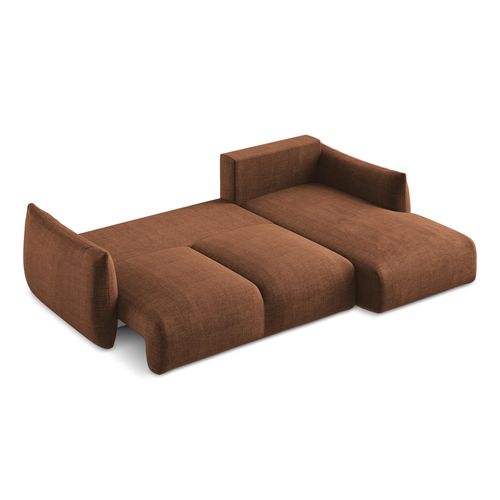 Canapé D'angle Droit Convertible Leila En Tissu Texturé Terre Cuite