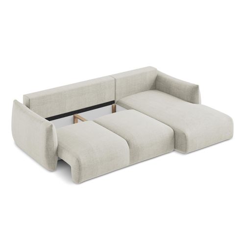 Canapé D'angle Droit Convertible Leila En Tissu Texturé Beige Clair