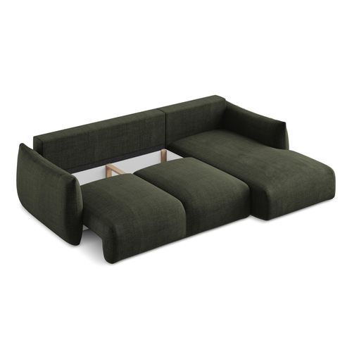 Canapé D'angle Droit Convertible Leila En Tissu Texturé Olive