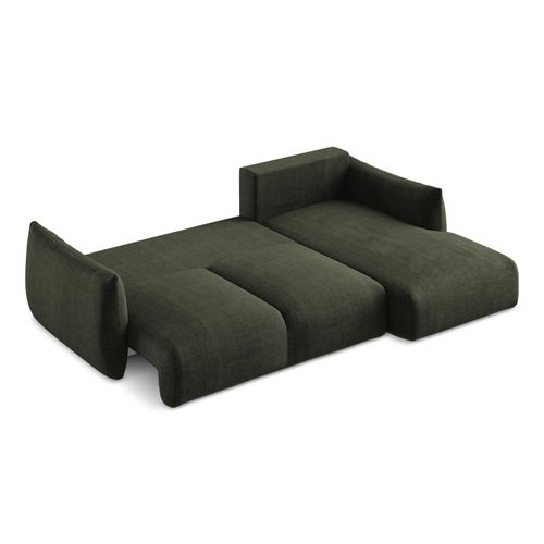 Canapé D'angle Droit Convertible Leila En Tissu Texturé Olive