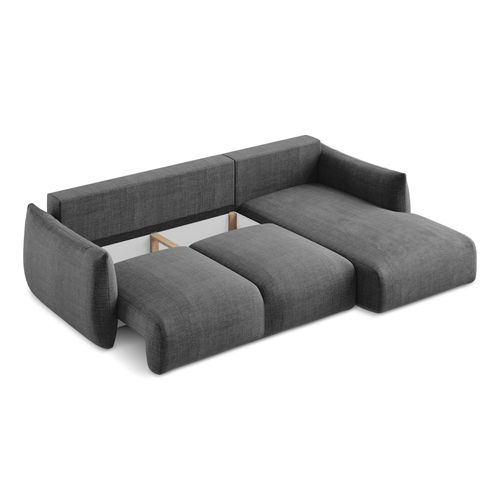 Canapé D'angle Droit Convertible Leila En Tissu Texturé Gris Foncé