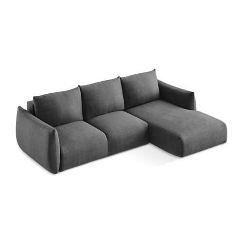 Canapé D'angle Droit Convertible Leila En Tissu Texturé Gris Foncé