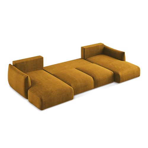Canapé Panoramique 4 Places Convertible Leila En Tissu Texturé Moutarde