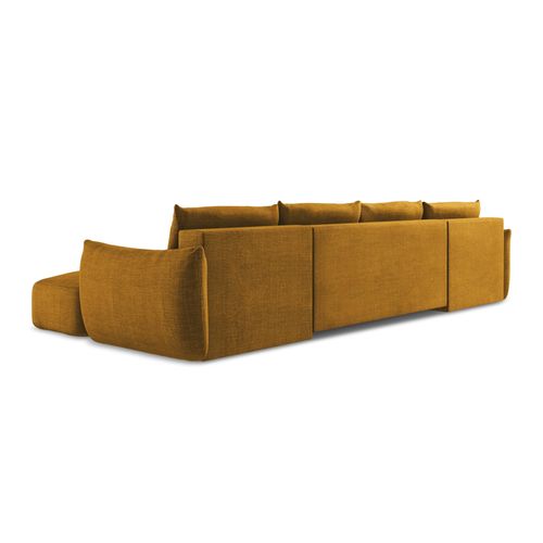 Canapé Panoramique 4 Places Convertible Leila En Tissu Texturé Moutarde
