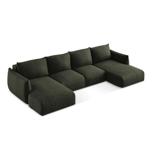 Canapé Panoramique 4 Places Convertible Leila En Tissu Texturé Olive
