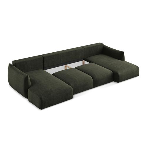 Canapé Panoramique 4 Places Convertible Leila En Tissu Texturé Olive