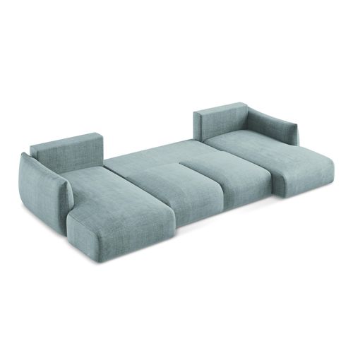 Canapé Panoramique 4 Places Convertible Leila En Tissu Texturé Jeans