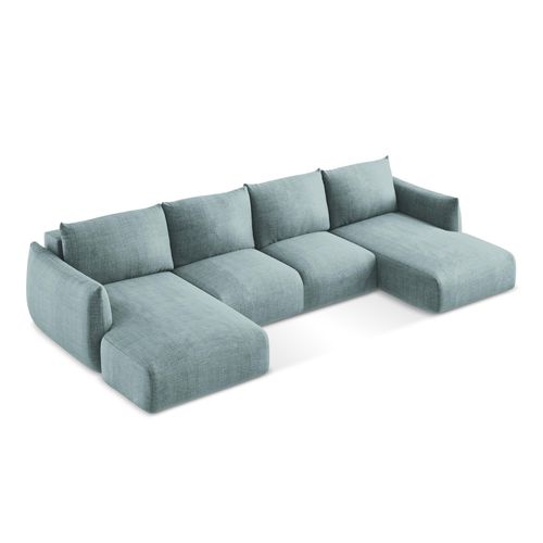 Canapé Panoramique 4 Places Convertible Leila En Tissu Texturé Jeans