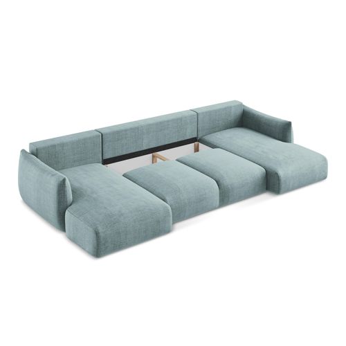 Canapé Panoramique 4 Places Convertible Leila En Tissu Texturé Jeans