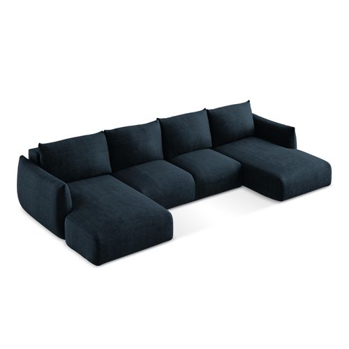 Canapé Panoramique 4 Places Convertible Leila En Tissu Texturé Bleu Royal