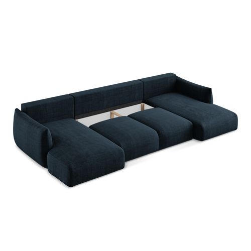 Canapé Panoramique 4 Places Convertible Leila En Tissu Texturé Bleu Royal