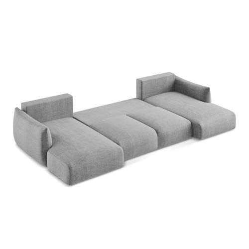 Canapé Panoramique 4 Places Convertible Leila En Tissu Texturé Gris Clair