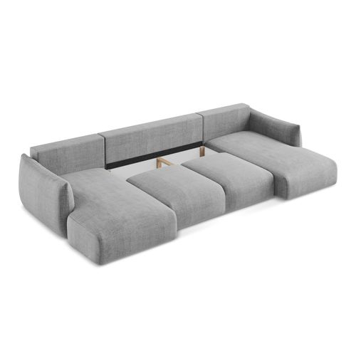 Canapé Panoramique 4 Places Convertible Leila En Tissu Texturé Gris Clair