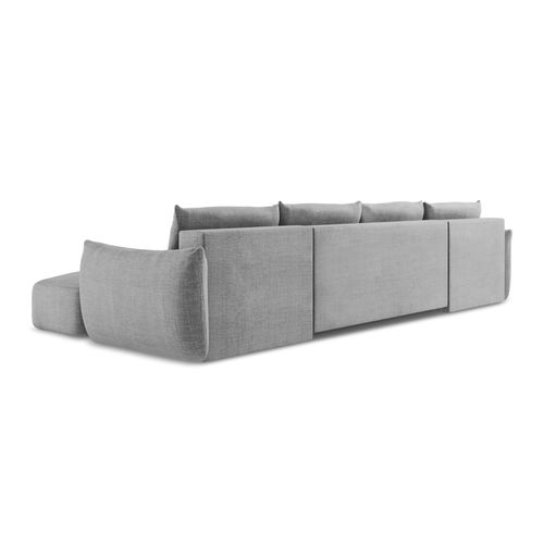 Canapé Panoramique 4 Places Convertible Leila En Tissu Texturé Gris Clair