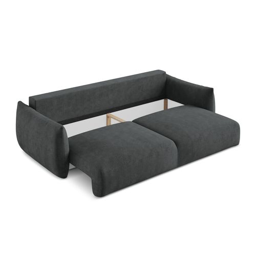 Canapé 3 Places Convertible Leila En Tissu Chenille Gris Foncé