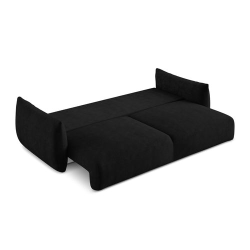 Canapé 3 Places Convertible Leila En Tissu Chenille Noir