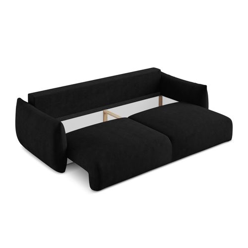 Canapé 3 Places Convertible Leila En Tissu Chenille Noir