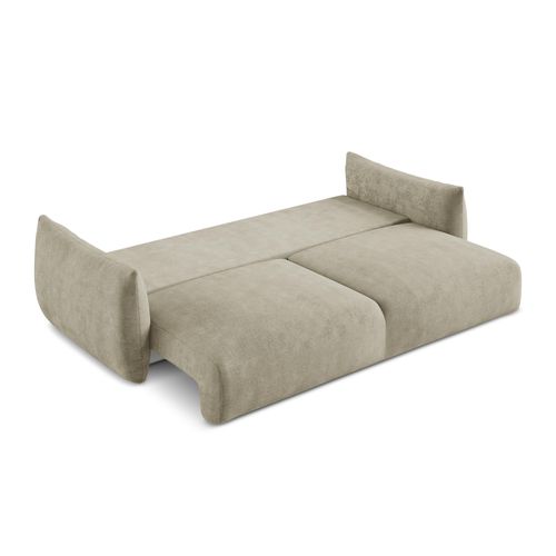 Canapé 3 Places Convertible Leila En Tissu Chenille Beige