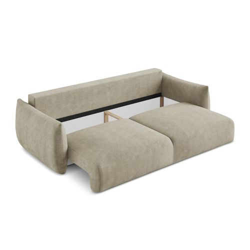 Canapé 3 Places Convertible Leila En Tissu Chenille Beige