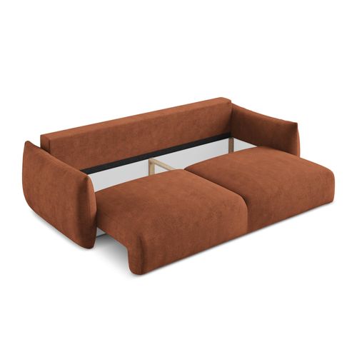 Canapé 3 Places Convertible Leila En Tissu Chenille Terre Cuite