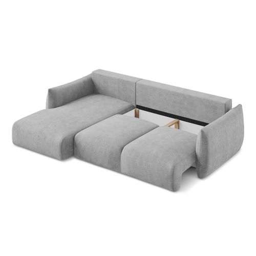 Canapé D’angle 3 Places Gauche Convertible Leila En Tissu Chenille Gris Clair
