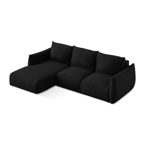 Canapé D’angle 3 Places Gauche Convertible Leila En Tissu Chenille Noir