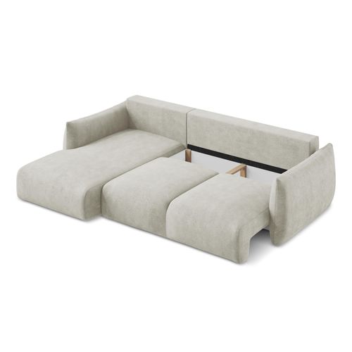 Canapé D’angle 3 Places Gauche Convertible Leila En Tissu Chenille Perle